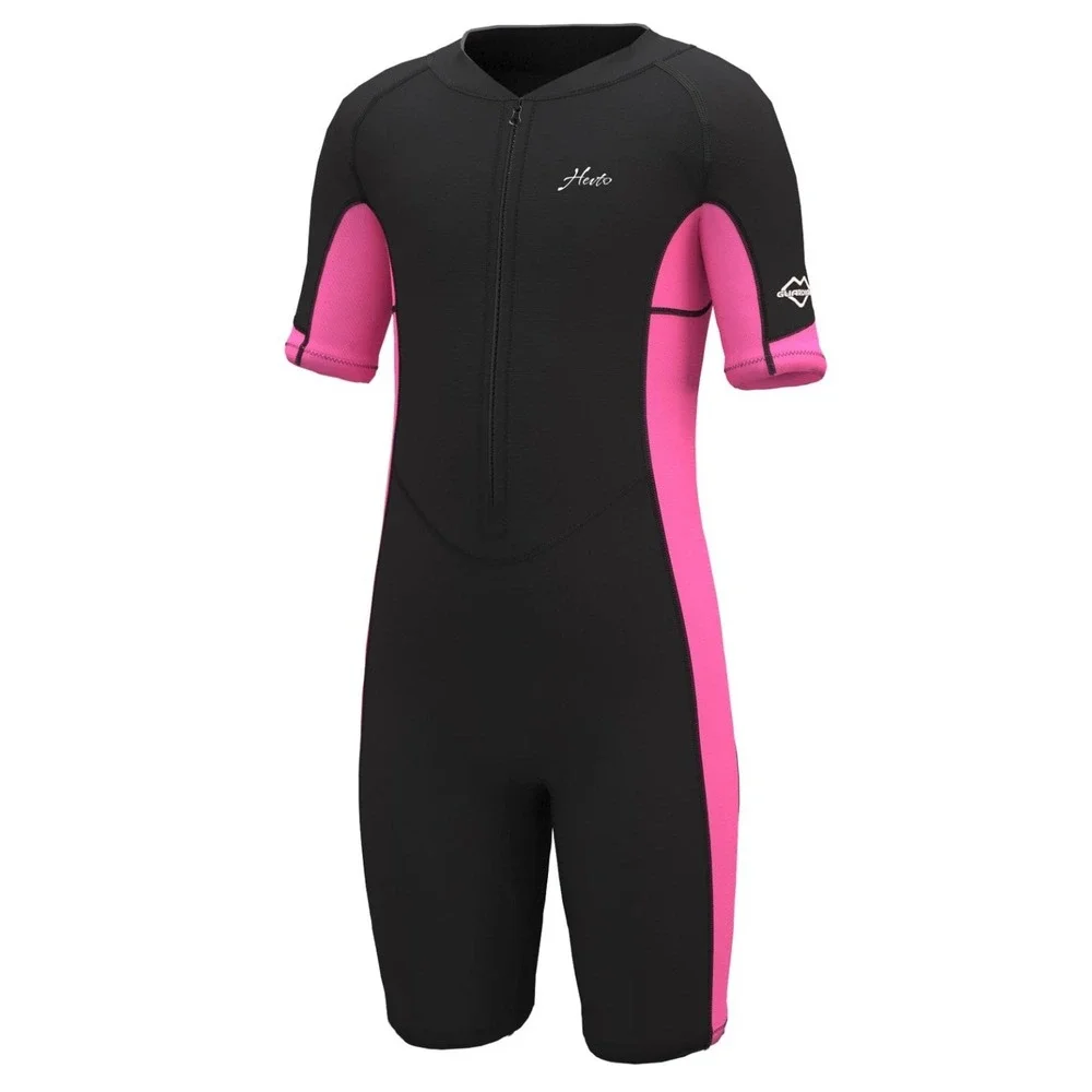 Hevto Wetsuit Shorty Kids Size 12 Black Pink New 2mm Neoprene Front Zip 1521